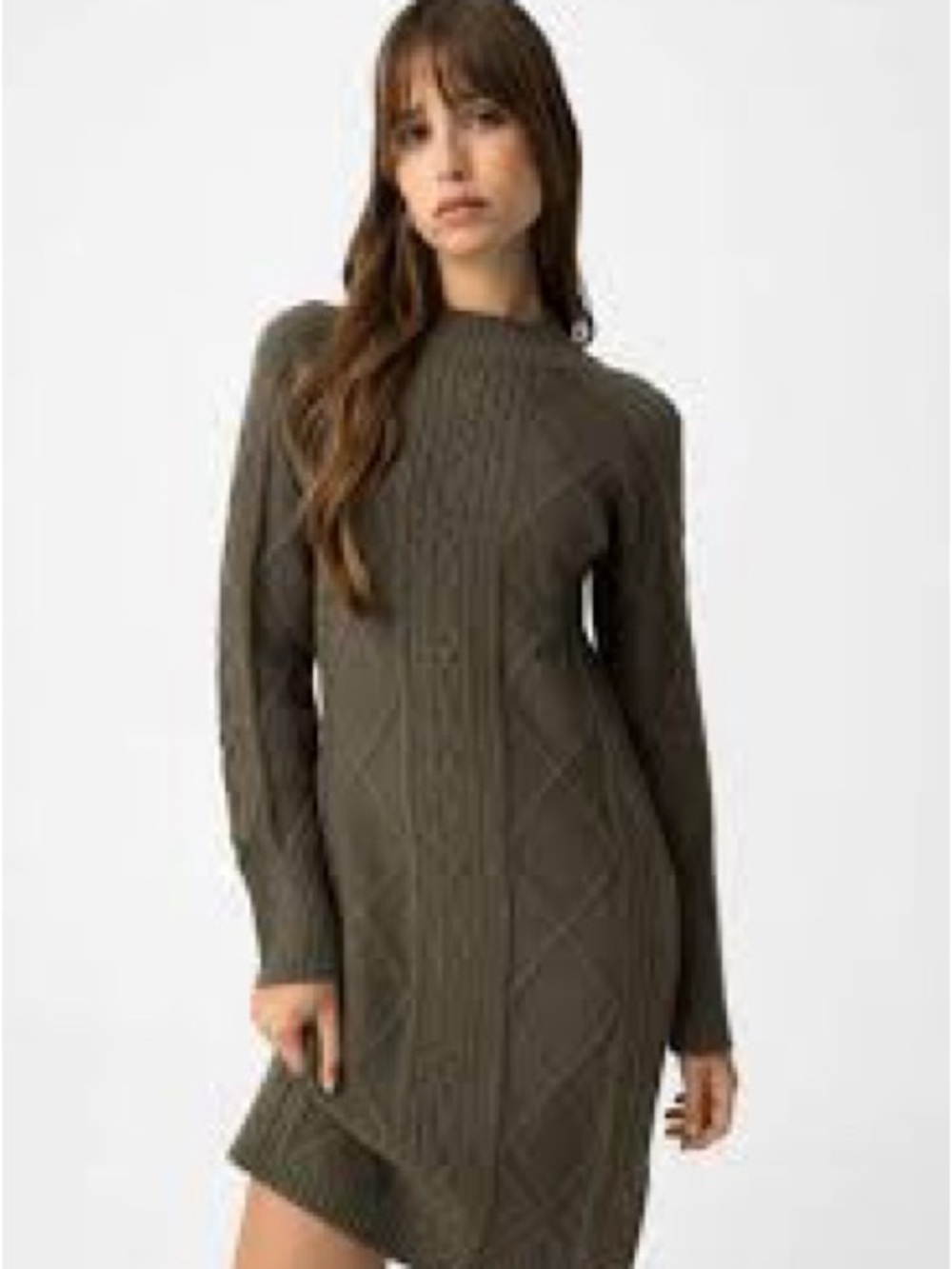 Freshman Olive Cable Knit Long Sleeve Dress